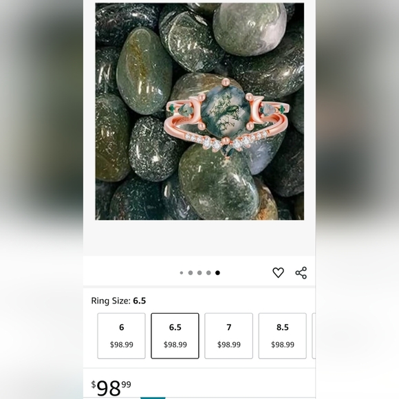 Natural Moss Agate Engagement Ring Set 925 Sterling silver - Picture 5 of 8